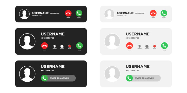 Set of Mobile incoming call popup window for smart phone.