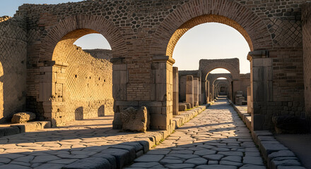 Naklejka premium Ancient Roman street and arches in the archaeological ruins of H