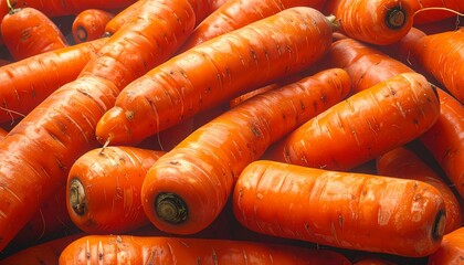 Close-up of Vibrant Orange Carrots Pile: Freshly Harvested Root Vegetables Background for Healthy Eating and Cooking