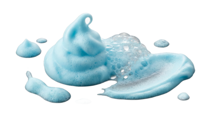 Blue shaving foam lather swirl on white background photography