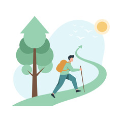 Fototapeta premium Career Growth and Personal Journey Concept with Hiker Illustration