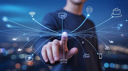 Digital Network Interaction Concept , digital, network, interaction, hand, icons, technology, connect, touch,