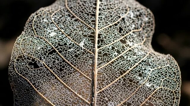 Delicate Leaf Skeleton Macro View Closeup.