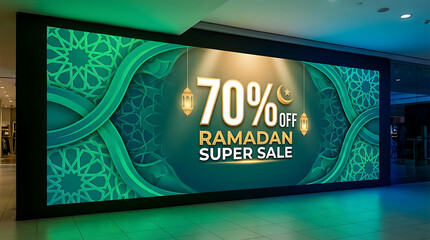 Islamic Ramadan Sale Banner with Lanterns and 70% Off Discount