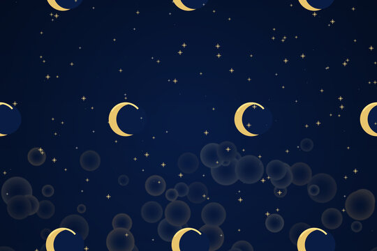 Crescent Moon And Stars - with soft warm bokeh lights (Generative AI)