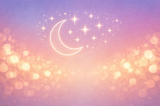 Crescent Moon And Stars - with soft warm bokeh lights (Generative AI)