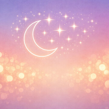 Crescent Moon And Stars - with soft warm bokeh lights (Generative AI)