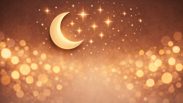 Crescent Moon And Stars - with soft warm bokeh lights (Generative AI)