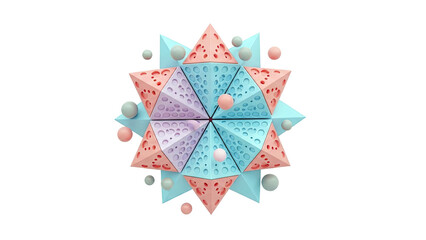 Abstract Geometric Sculpture with Pink, Blue, and Purple Elements