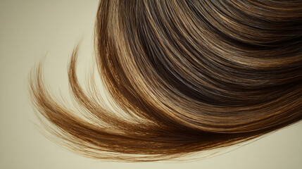 Studio Close-Up Of Flowing Brown Hair Strand With Golden Highlights And Silky Texture