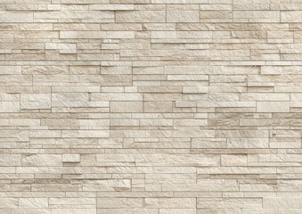 Fototapeta premium A textured wall made of light-colored stone blocks arranged in a linear pattern, creating a contemporary and elegant look.