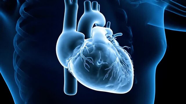 medical animation of realistic human heart beating slowly