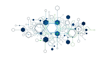 Vibrant molecular structure with interconnected nodes and lines