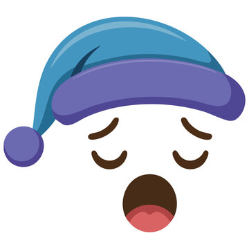 Vector cute cartoon blue face character wearing nightcap isolated on white background