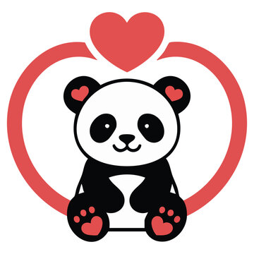 Cute panda holding big heart love friendship Valentine vector illustration isolated on white background