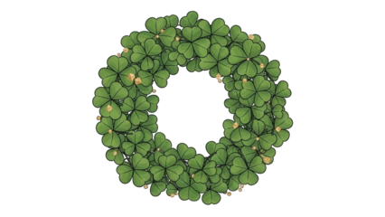 Lucky green clover wreath on black background