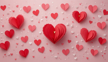 Valentine's Day celebration with red and white paper hearts