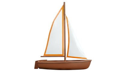 3D Render of a Small Sailboat with White and Orange Sails