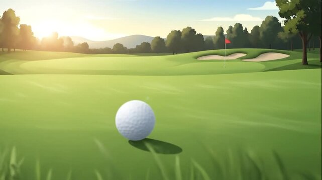 Golf Ball Rolling from Tall Grass onto Sunny Golf Course Green