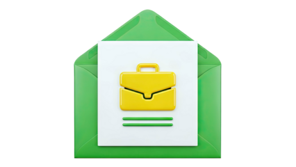 3D Illustration of a Briefcase Icon on a Letter in a Green Envelope