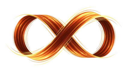 Vibrant orange infinity symbol with dynamic light trails on black background