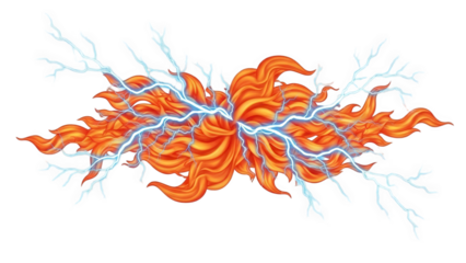 Vibrant orange flames with electric blue lightning on black background