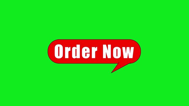 Red speech bubble with order now text on green screen background. 4K