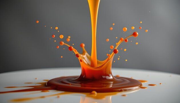 Vibrant Caramel Splash with Dynamic Motion and Glossy Finish