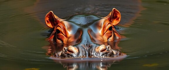 Hippopotamus submerged in river water, only eyes and nostrils visible,  hippo,  Africa