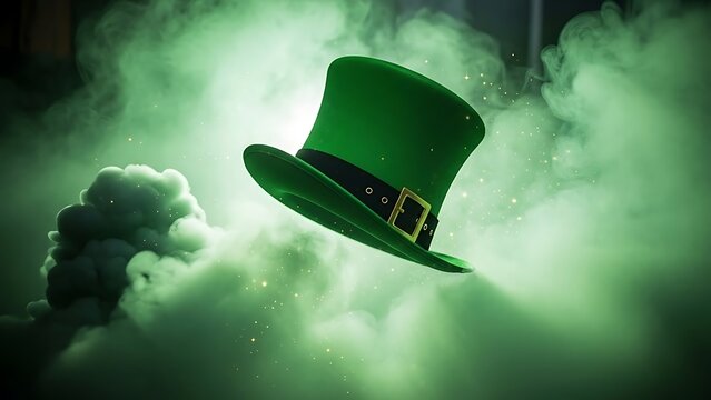 St patrick's day magic a green top hat emerging from mysterious emerald smoke on a lucky day