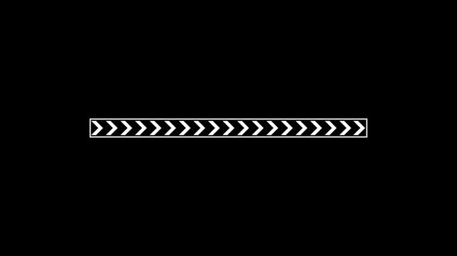 Chevron Loading Bar In White Frame On Black Background, Futuristic uploading progress bar with glitch effect, 