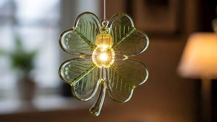 St patrick's day green shamrock glass hanging decoration with light irish luck symbol