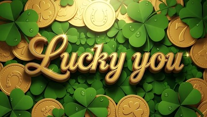 St patrick's day wishes with golden coins and four leaf clover lucky charm