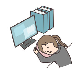 昼休みにデスクで仮眠をとる女性のイラスト