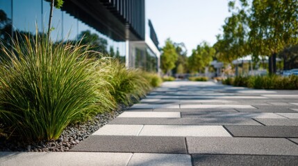 Obraz premium Modern exterior with landscaping and pathway