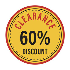 Yellow 60% clearance discount circular badge with a red border and stitched detail for e-commerce sales retail promotions and marketing advertising
