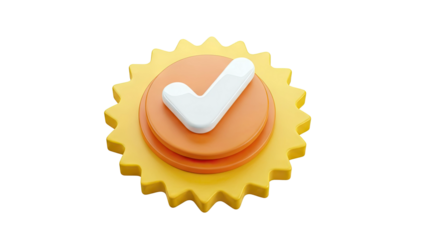 3D Certified Check Mark Badge with Sunburst Design