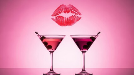 Pink cocktails with lip print