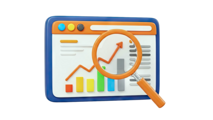 3D Illustration of Data Analysis with Magnifying Glass