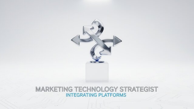 Dynamic metallic arrow sculpture symbolizing strategic technology integration and platform synergy