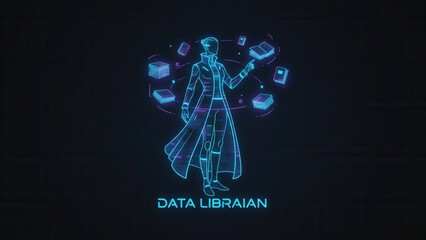 Fototapeta premium Futuristic data librarian managing digital information streams and knowledge archives