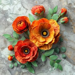 Vibrant Poppy and Ranunculus Flower Bouquet