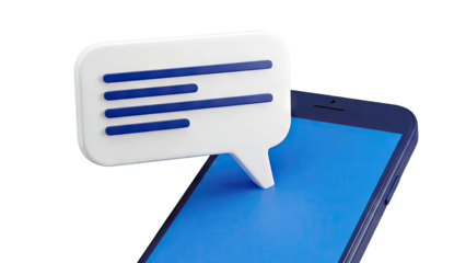 3D Icon of a Speech Bubble Over a Smartphone