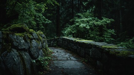 Obraz premium Stone bridge in a lush green forest