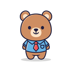 Obraz premium Cartoon Bear in Blue Shirt and Red Tie Illustration