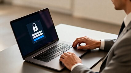 Person using laptop with login screen