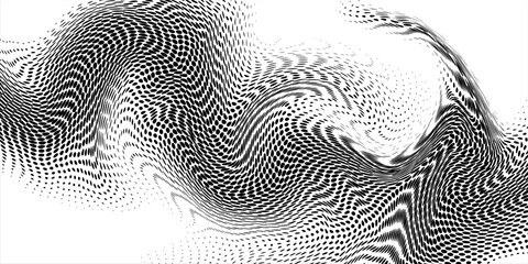 Halftone wavy texture background. Dotted gritty sand noise wallpaper. Black grunge pop art wave gradient overlay. Weathered pixelated raster halfton comic backdrop. Vector bitmap fading subtle surface