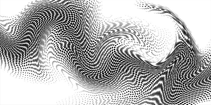 Halftone wavy texture background. Dotted gritty sand noise wallpaper. Black grunge pop art wave gradient overlay. Weathered pixelated raster halfton comic backdrop. Vector bitmap fading subtle surface