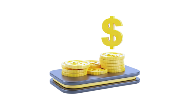 Golden Dollar Sign and Coins on Stacked Digital Devices - Powered by Adobe