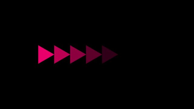 Row of Pink Play Buttons on Black Background forward. Right-directional arrow loop animation. Animated arrows for the overlay video layer.